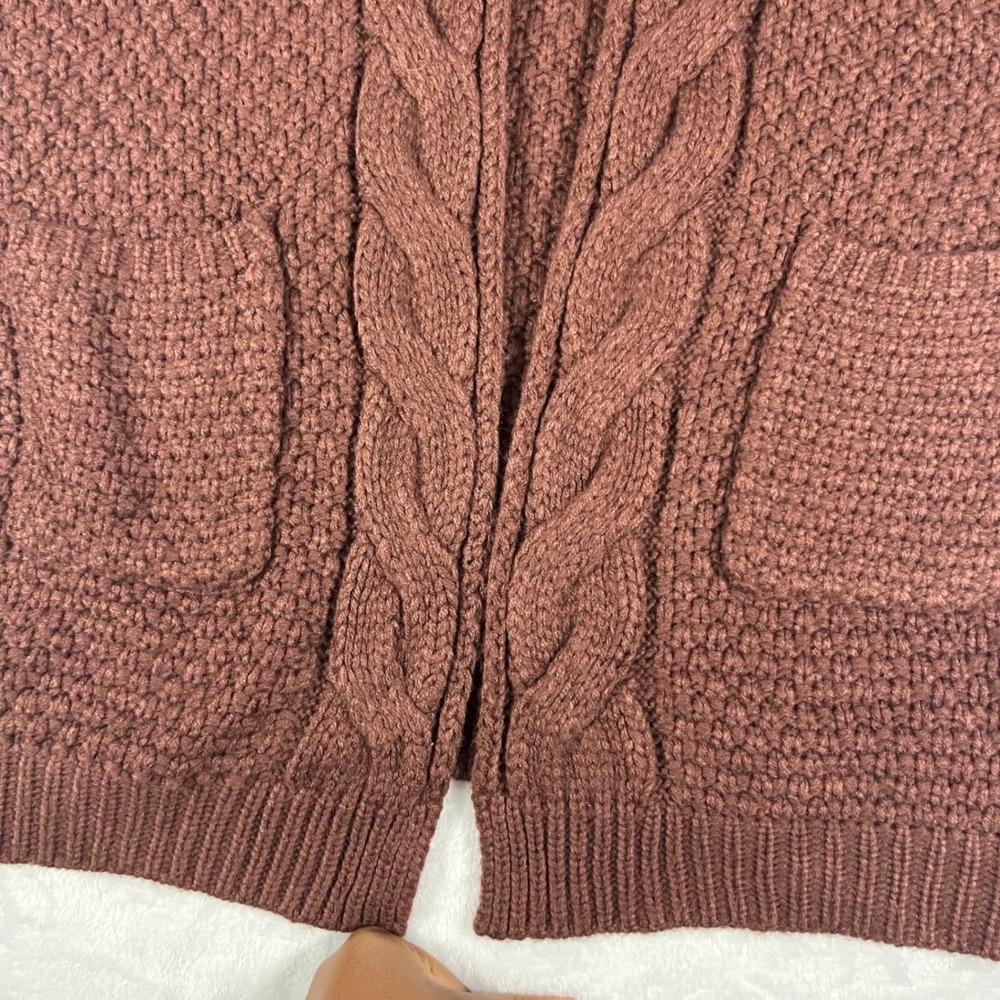 Unbranded Women Brown Cable Knit Open Front Cardigan Wool Blend Sweater M/L - Picture 3 of 7